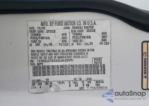 2003 Ford Explorer Nbx/Xlt из США, поврежденный, VIN 1FMZU73K63UA42991